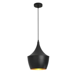 Lámpara de techo colgante Iris II 1XE27 acabado metal negro e interior dorado estilo moderno 24cm Ø