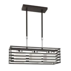 Lámpara de techo colgante Jaula 3 luces 3xE27 acabado metal wengue tulipas cristal mate estilo moderno