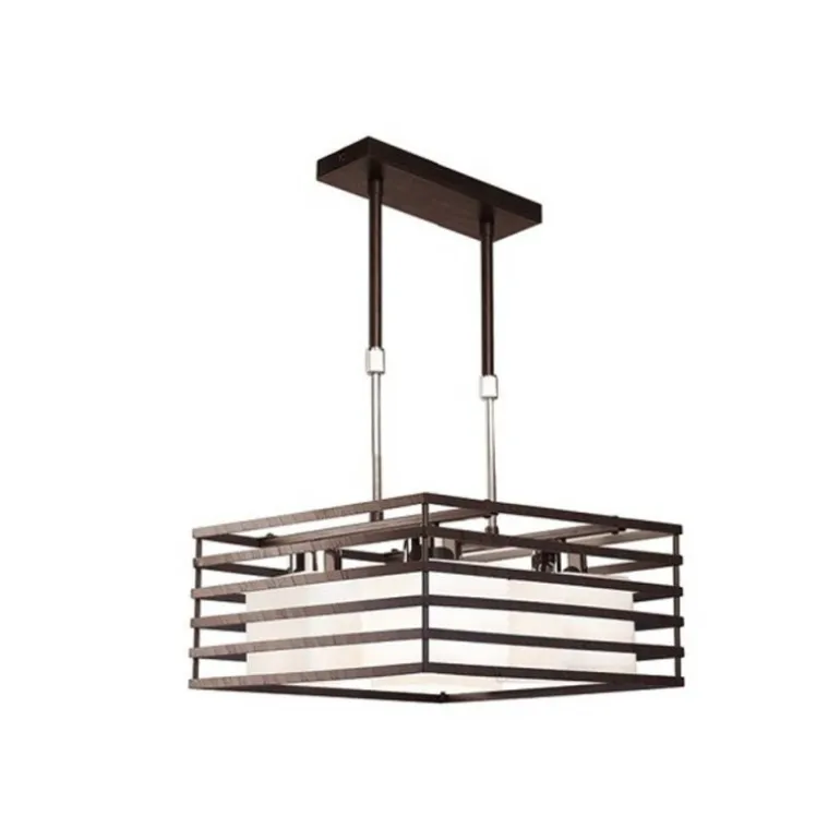 Lámpara de techo colgante Jaula 4 luces 4xE27 wengue acabado metal wengue tulipas cristal mate estilo moderno