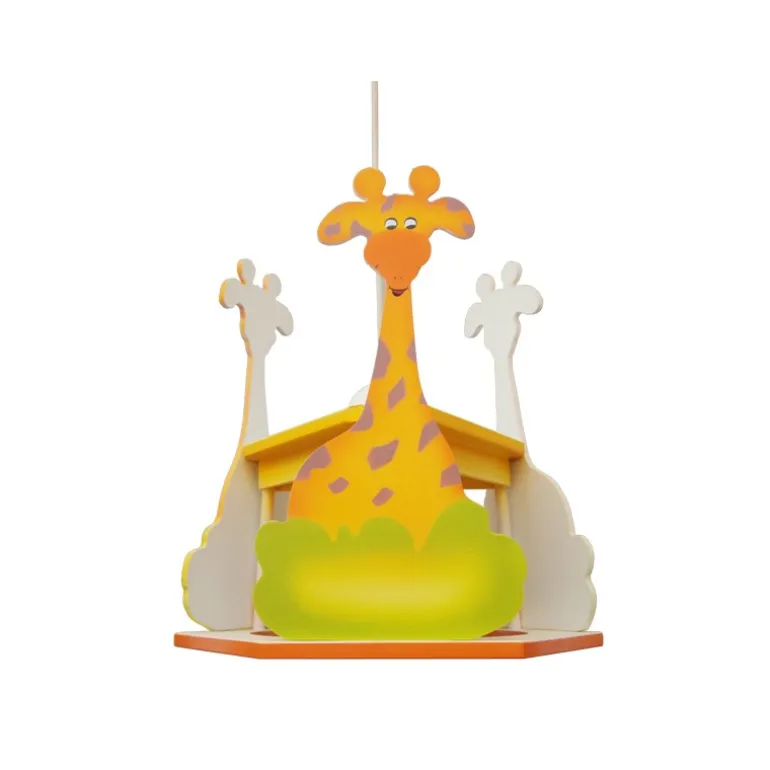 Lámpara de techo colgante Jirafa 1xE27 acabado madera multicolor estilo infantil 17cm Ø