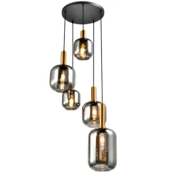 Lámpara de techo colgante Krumlov 5 luces 5XE27 estilo moderno acabado negro y dorado 49.5cm Ø