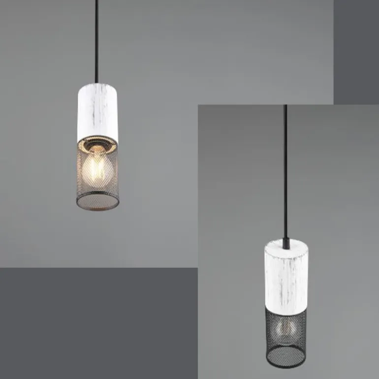 Lámpara de techo colgante 1L Blanco/ Rejilla Negro 1XE27
