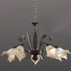 Lámpara de techo colgante 5 luces Clásica 1xE14 acabado marrón tulipas cristal estilo clásico 60cm Ø