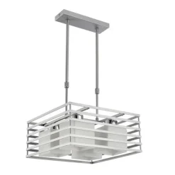 Lámpara de techo colgante 4 luces Jaula 4xE27 acabado metal plata tulipas cristal mate estilo moderno
