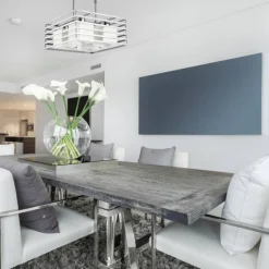 Lámpara de techo colgante 4 luces Jaula 4xE27 acabado metal plata tulipas cristal mate estilo moderno
