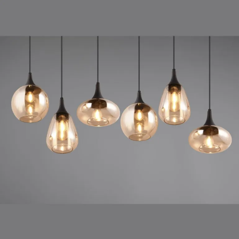 Lámpara de techo colgante Lumina 6L Negro/ Ámbar 6XE14