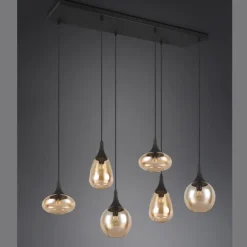 Lámpara de techo colgante Lumina 6L Negro/ Ámbar 6XE14