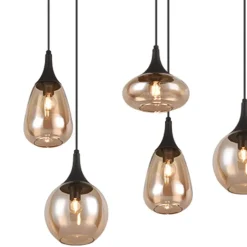 Lámpara de techo colgante Lumina 6L Negro/ Ámbar 6XE14