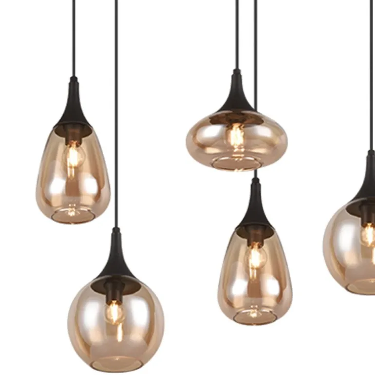 Lámpara de techo colgante Lumina 6L Negro/ Ámbar 6XE14