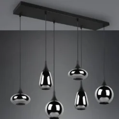 Lámpara de techo colgante Lumina 6 luces 6xE14 acabado metal negro cristal ahumado efecto espejo estilo moderno