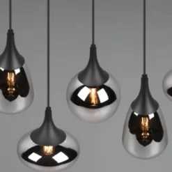 Lámpara de techo colgante Lumina 6 luces 6xE14 acabado metal negro cristal ahumado efecto espejo estilo moderno