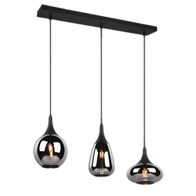 Lámpara de techo colgante Lumina 3 luces 3xE27 acabado metal negro cristal ahumado efecto espejo estilo moderno
