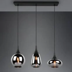 Lámpara de techo colgante Lumina 3 luces 3xE27 acabado metal negro cristal ahumado efecto espejo estilo moderno