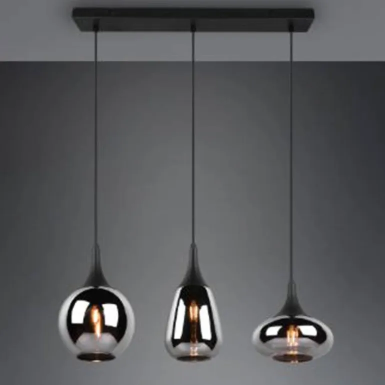 Lámpara de techo colgante Lumina 3 luces 3xE27 acabado metal negro cristal ahumado efecto espejo estilo moderno