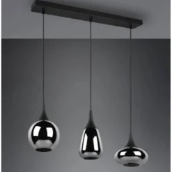 Lámpara de techo colgante Lumina 3 luces 3xE27 acabado metal negro cristal ahumado efecto espejo estilo moderno