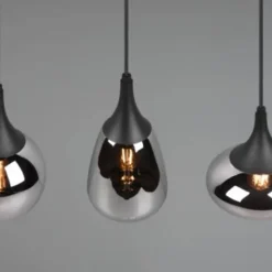 Lámpara de techo colgante Lumina 3 luces 3xE27 acabado metal negro cristal ahumado efecto espejo estilo moderno