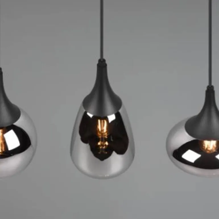 Lámpara de techo colgante Lumina 3 luces 3xE27 acabado metal negro cristal ahumado efecto espejo estilo moderno