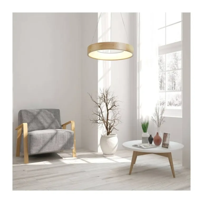 Lámpara de techo colgante Mad LED integrado 28w tonalidad 3000k acabado madera natura estilo moderno 47cm Ø