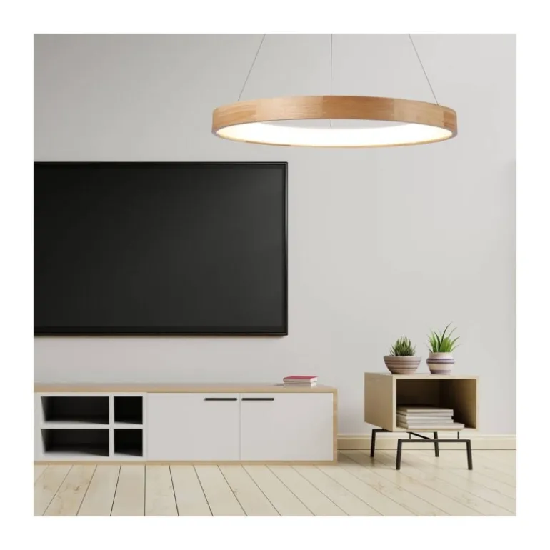 Lámpara de techo colgante Mad LED integrado 52w tonalidad 3000k acabado madera natura estilo moderno 80cm Ø