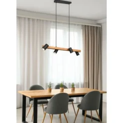 Lámpara de techo colgante Marley Madera/Negro 4L 4XGU10 80cm Ancho