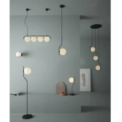 Lámpara de techo colgante Maui 1 luz 1xE27 acabado metal negro cristal blanco opal estilo moderno 21cm Ø