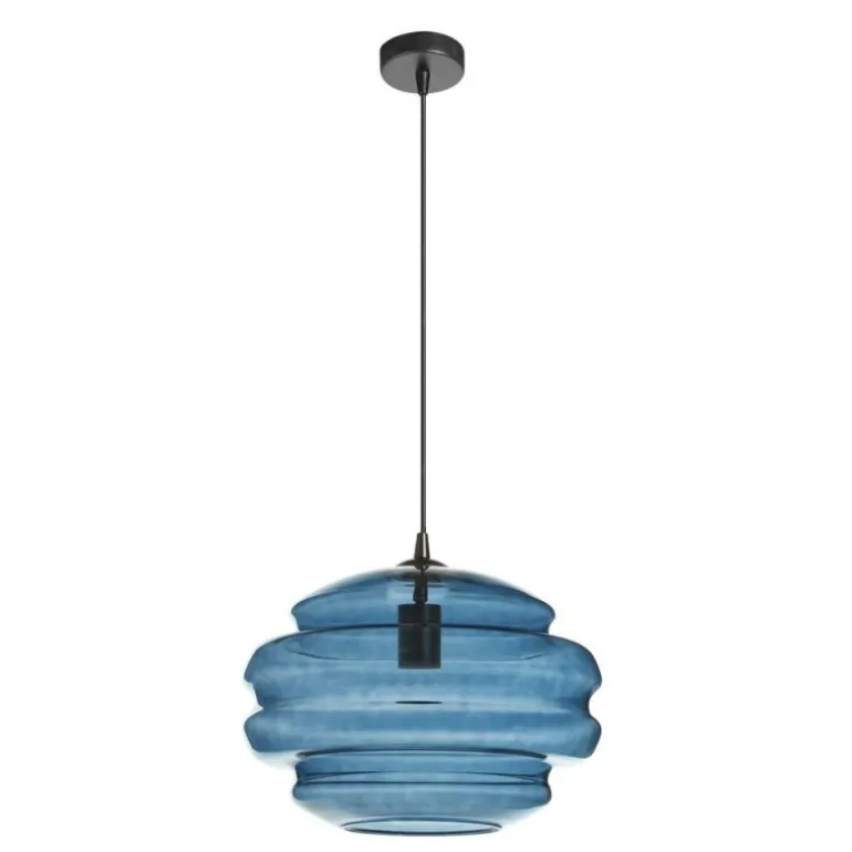 Lámpara de techo colgante Mel XL 1xE27 acabado cristal azul estilo moderno 40cm Ø