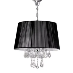 Lámpara de techo colgante Miramar Negro 4xE17 acabado cromo pantalla hilo negro estilo clásico 40cm Ø
