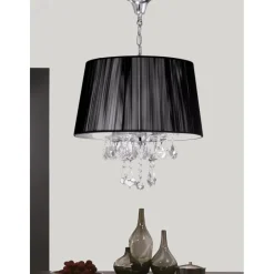 Lámpara de techo colgante Miramar Negro 4xE17 acabado cromo pantalla hilo negro estilo clásico 40cm Ø