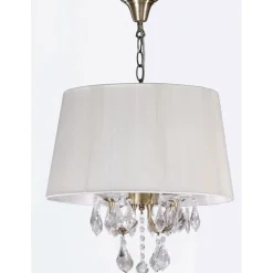Lámpara de techo colgante Miramar Plata 4xE14 acabado oro envejecido pantalla hilo beige