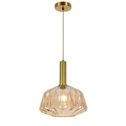 Lámpara de techo colgante Nascha 1XE27 acabado metal dorado cristal ámbar estilo moderno 30cm Ø