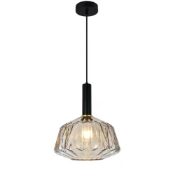 Lámpara de techo colgante Nascha1XE27 acabado metal negro cristal fumé estilo vintage 30cm Ø