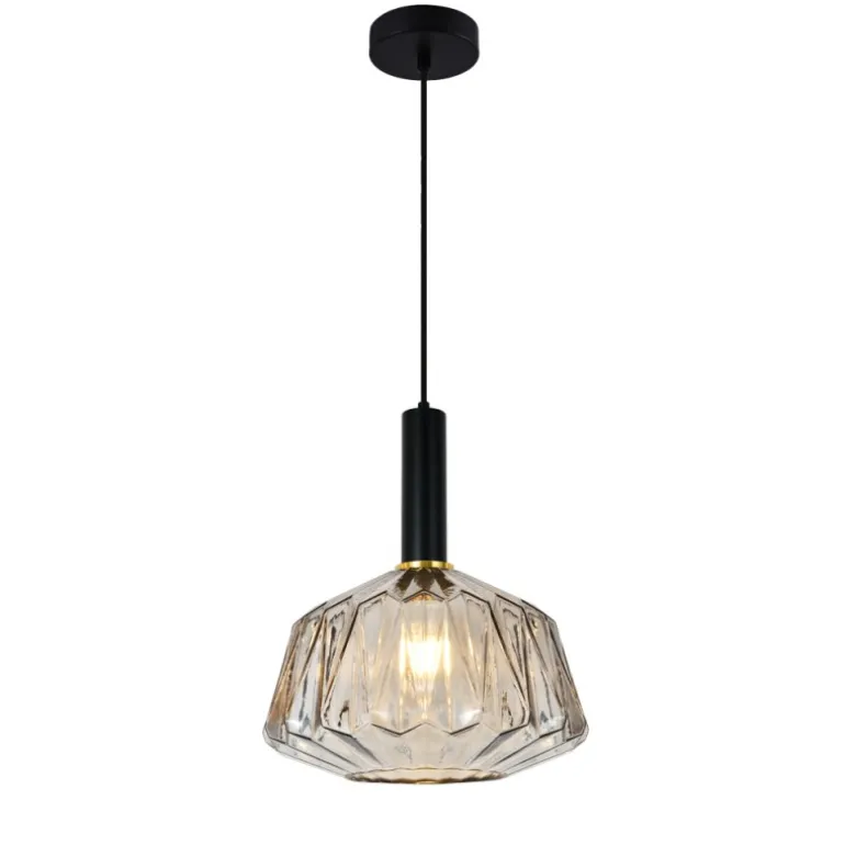 Lámpara de techo colgante Nascha1XE27 acabado metal negro cristal fumé estilo vintage 30cm Ø