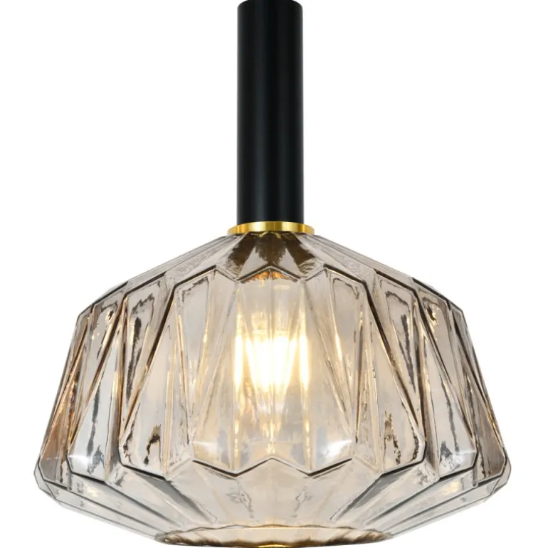 Lámpara de techo colgante Nascha1XE27 acabado metal negro cristal fumé estilo vintage 30cm Ø