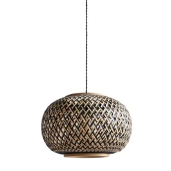 Lámpara de techo colgante Nepal 1XE27 acabado bambú fibras negro y natural estilo nórdico 40cm Ø