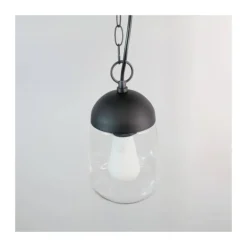 Lámpara de techo colgante Nera 1xE27 acabado aluminio negro cristal transparente IP44 uso exterior estilo moderno 15cm Ø