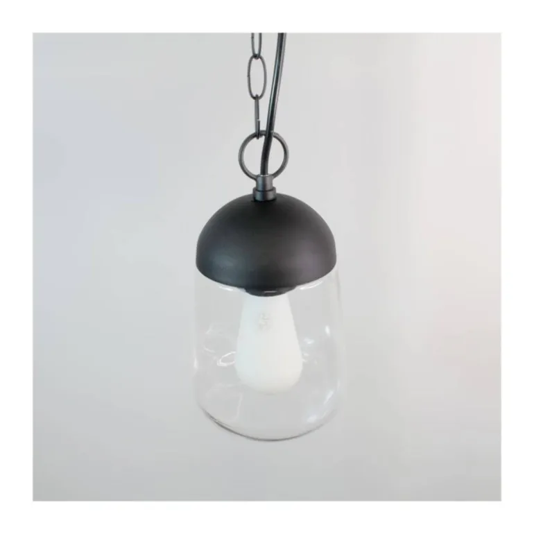 Lámpara de techo colgante Nera 1xE27 acabado aluminio negro cristal transparente IP44 uso exterior estilo moderno 15cm Ø