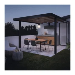 Lámpara de techo colgante Nera 1xE27 acabado aluminio negro cristal transparente IP44 uso exterior estilo moderno 15cm Ø