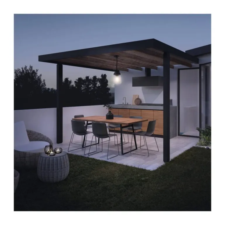 Lámpara de techo colgante Nera 1xE27 acabado aluminio negro cristal transparente IP44 uso exterior estilo moderno 15cm Ø