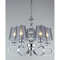 Lámpara de techo colgante Nice 5 luces 5xE14 acabado metal cromo pantallas tejido plata estilo clásico 60cm Ø