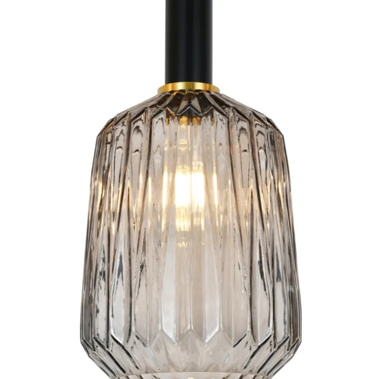Lámpara de techo colgante Nilsa 1 luz 1XE27 acabado meta negro cristal fumé estilo vintage 20cm Ø