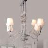 Lámpara de techo colgante Noelia 6xE14 acabado metal cromado cristal transparente pantallas tejido blanco estilo clásico