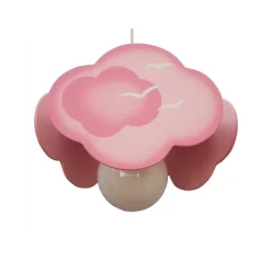 Lámpara de techo colgante Nube 1xE27 acabado madera rosa estilo infantil 35cm Ø