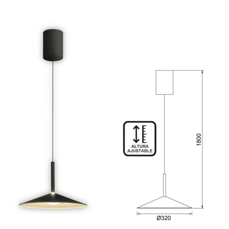 Lámpara de techo colgante Opava Negro LED 9w 3000k 32CM Ø