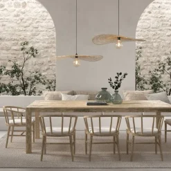 Lámpara de techo colgante Pamela 1xE27 acabado bambú natural trenzado estilo nórdico 77cm Ø