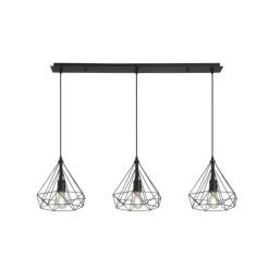 Lámpara de techo colgante Ra Lineal 3L 3XE27 acabado rejilla metal negro estilo moderno