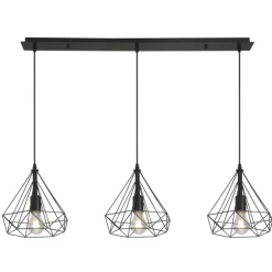 Lámpara de techo colgante Ra Lineal 3L 3XE27 acabado rejilla metal negro estilo moderno