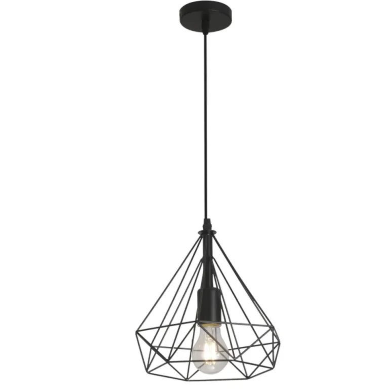 Lámpara de techo colgante Ra 1 luz 1XE27 acabado rejilla metal negro estilo moderno 38cm Ø