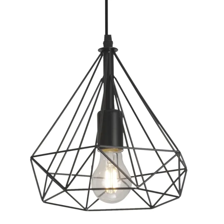 Lámpara de techo colgante Ra 1 luz 1XE27 acabado rejilla metal negro estilo moderno 38cm Ø