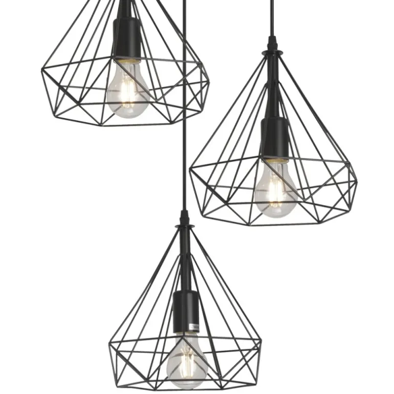 Lámpara de techo colgante Ra Redonda 3L 3XE27 acabado rejilla metal negro estilo moderno 30cm Ø