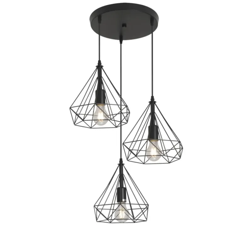 Lámpara de techo colgante Ra Redonda 3L 3XE27 acabado rejilla metal negro estilo moderno 30cm Ø